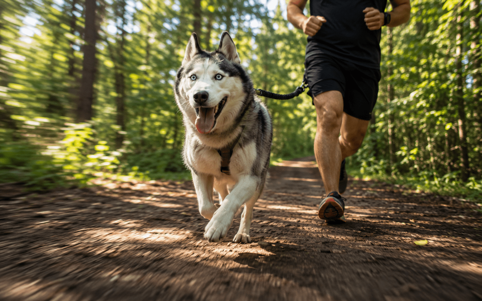 Siberian Husky Training: Proven Techniques for This Stubborn, Energetic Breed 1 Siberian Husky running alongside its owner on a forest trail