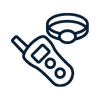 Board and Train Long Island 6 Line drawing showing a pet training system with a remote control device and an adjustable collar.
