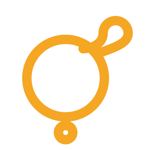 Orange outline of a balloon with a string appears on a light gray background, highlighting the simple design.