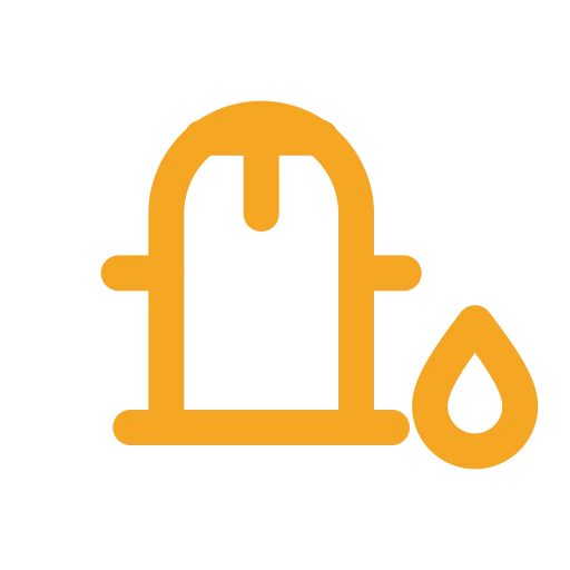 Yellow tombstone with a cross and teardrop symbol on a white background represents remembrance.
