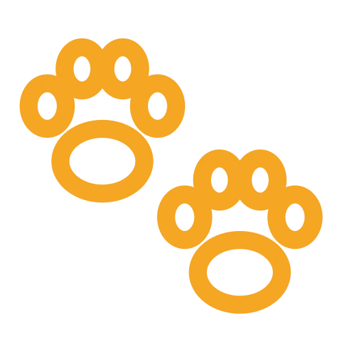 Two orange paw prints, stylized and bold, appear on a light gray background for pet-related content.